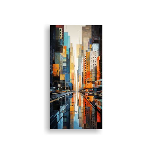 Arte Cubista Luminosa De Ciudad Fragmentada Finas 50x100cm-0