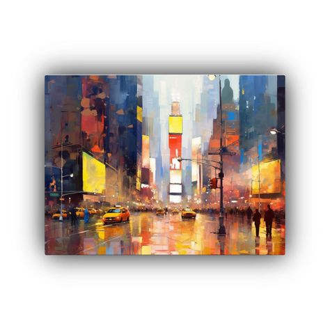 Pintura Lienzo Textura Estilo Cruz Procesado Ciudad. 50x40cm-0