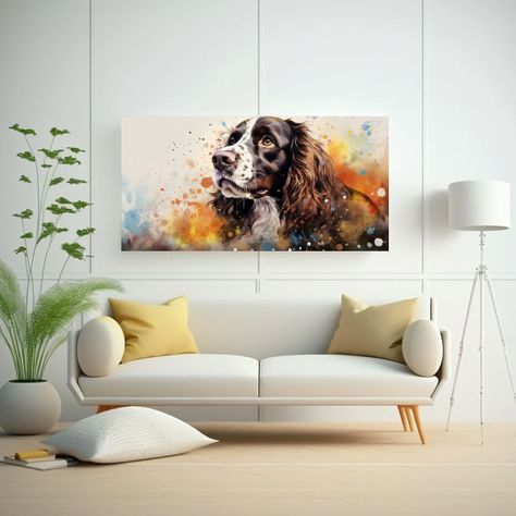 Pintura Alegre De Spaniel En Acuarelas Coloridas 120x60cm-2