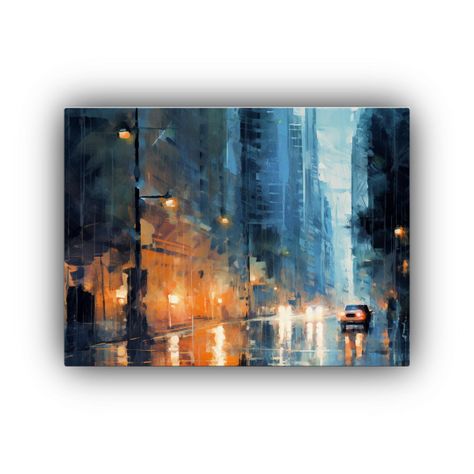 Pinturas De Decoración De Mural Urbano Nocturno Con Luces E 45x30cm-0