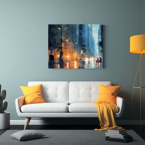 Pinturas De Decoración De Mural Urbano Nocturno Con Luces E 45x30cm-2