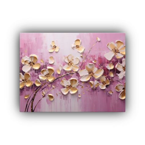 Cuadro Movimiento Baño: Pintura En Lienzo Con Flores En Col 75x50cm-0