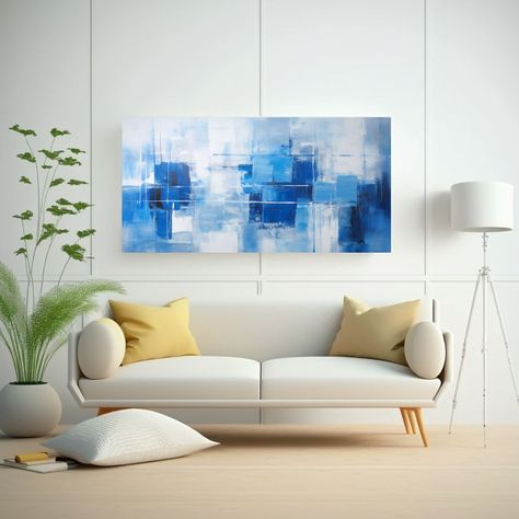 Cuadro Abstracto De Tonos Azules Para Decorar 140x70cm-2