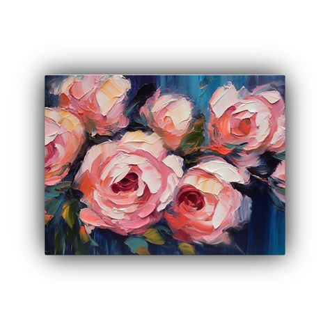 Pintura Decorativa De Rosas Rosadas Pintadas En Acrílico Po 90x60cm-0