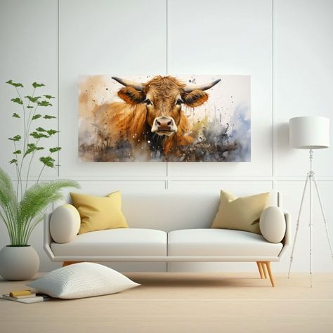 Cuadro Poderosa De Vaca Jersey En Acuarelas 40x20cm-2