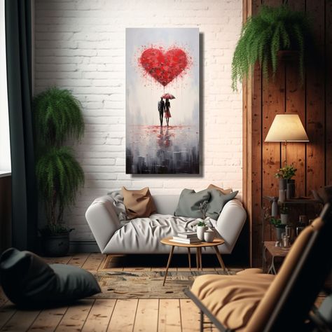 Cuadro Moderno Duradero Pareja Bajo El Paraguas 50x100cm-2