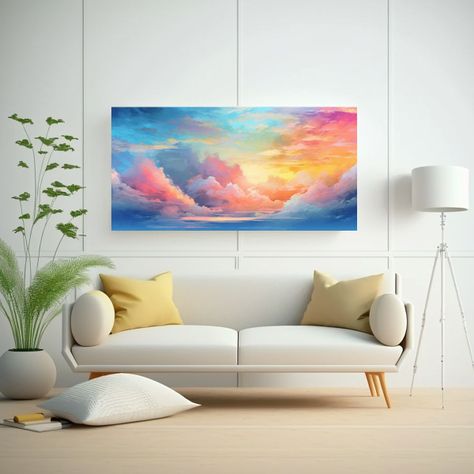 Cuadro Lienzo Abstracto Amanecer Acuarela Pastel 140x70cm-2