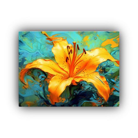 Cuadro De Alta Calidad: Llamativo Lirio Naranja Con Flores A 120x80cm-0