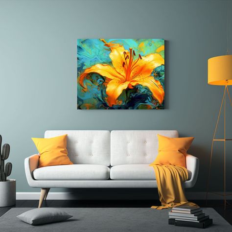 Cuadro De Alta Calidad: Llamativo Lirio Naranja Con Flores A 120x80cm-2