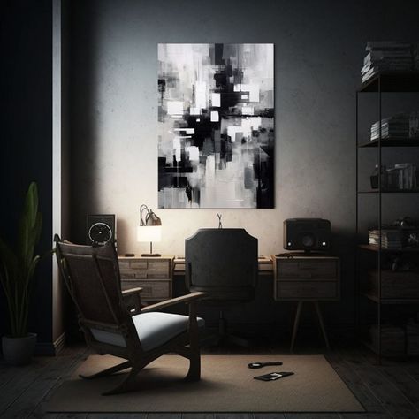 Arte De Pared Abstracto En Blanco Y Negro Para Baño 50x65cm-2