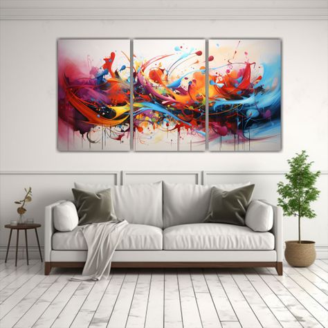 Set 3 Pinturas Abstractas Modernas: Arte 150x75 Cm-2