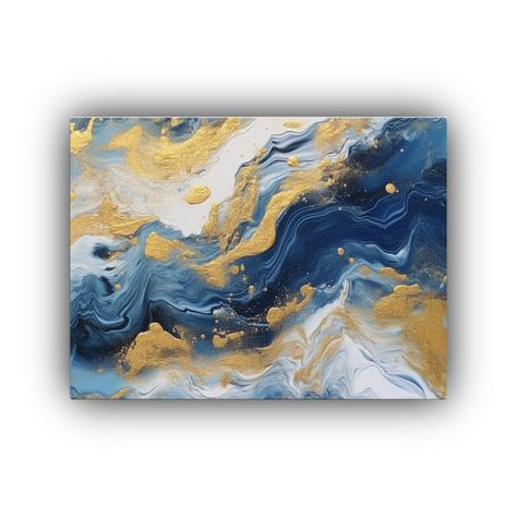 Cuadro Abstracto Luminoso Azul Y Dorado Para Decoración De  45x30cm-0