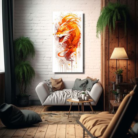 Cuadro Esquema Dragon Blanco Y Naranja Arte Neo 50x100 Cm-2