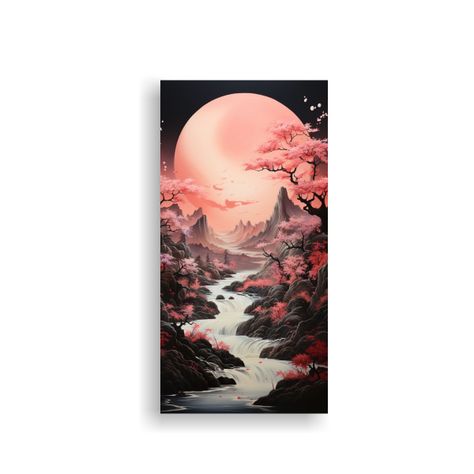 Pintura Acuarela De Luna Y Montañas: Decoración 70x140 Cm-0