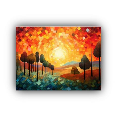 Paisaje Otoñal Estilo Paul Klee, Arte En Canva Artesanal 65x50cm-0