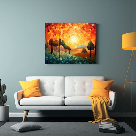 Paisaje Otoñal Estilo Paul Klee, Arte En Canva Artesanal 65x50cm-2
