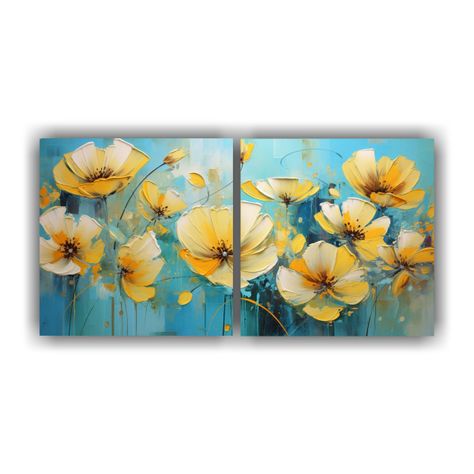 Set 2 Lienzos De Tela Decorativo Flores Amarillas 160x80 Cm-0