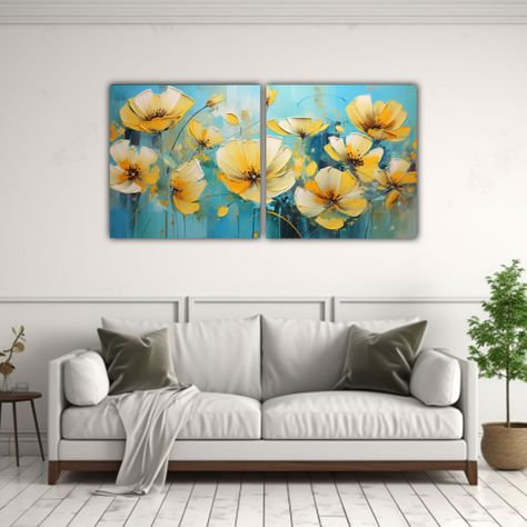 Set 2 Lienzos De Tela Decorativo Flores Amarillas 160x80 Cm-2