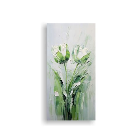 Pintura En Lienzo De Tulipanes Verdes Con Efecto 80x160cm-0