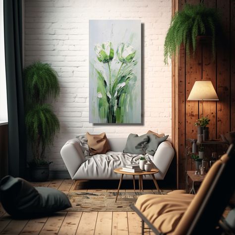 Pintura En Lienzo De Tulipanes Verdes Con Efecto 80x160cm-2