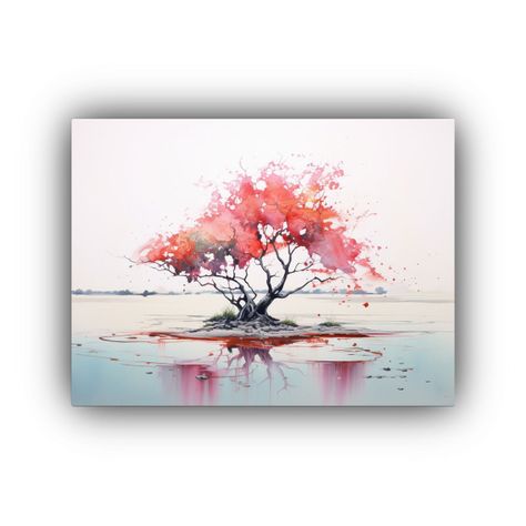 Pintura Abstracta En Colores Rojo Y Rosa Para Decorar Habita 30x20cm-0