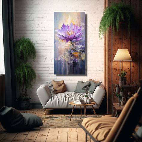 Pintura Moderna De Salón Loto Púrpura Sobre 40x80 Cm-2