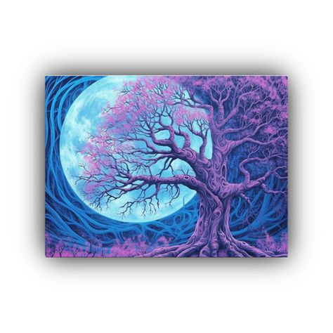 Cuadro Decorativo De Concepto Lunar Púrpura Con árbol En E 50x40cm-0