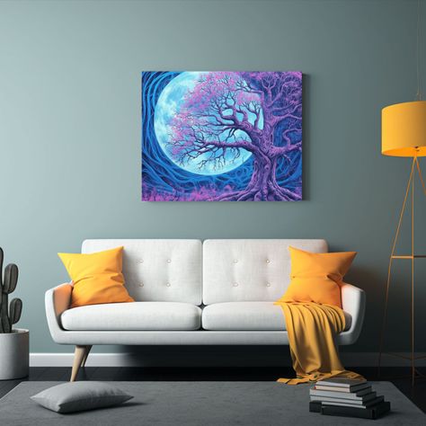 Cuadro Decorativo De Concepto Lunar Púrpura Con árbol En E 50x40cm-2