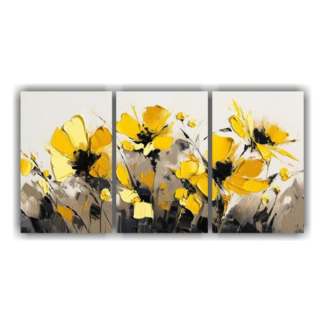 Pintura En Lienzo De Flores Amarillas Y Negras 180x90 Cm-0