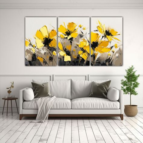 Pintura En Lienzo De Flores Amarillas Y Negras 180x90 Cm-2