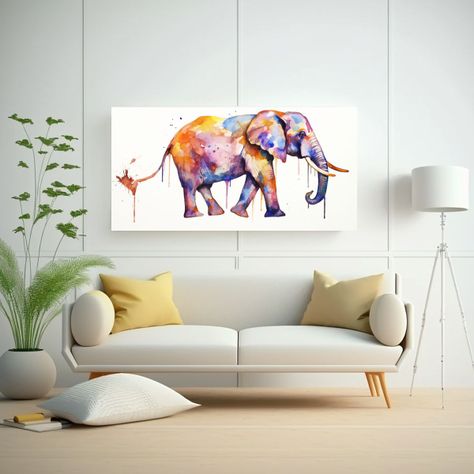 Elefante En Acuarela Y Colores Dorados Pop Art 40x20cm-2