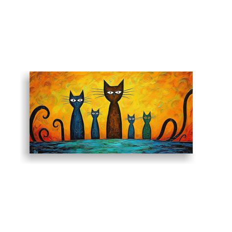 Cuadro De Familia De Gatos Caprichosos De Arte 80x40cm-0