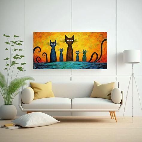 Cuadro De Familia De Gatos Caprichosos De Arte 80x40cm-2