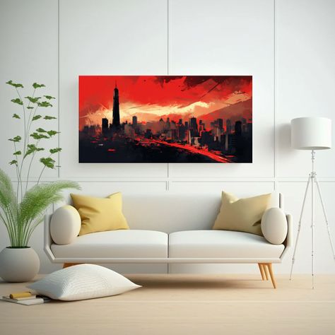 Pinturas Decorativas De Líneas Finas En Rojo Neon 80x40cm-2