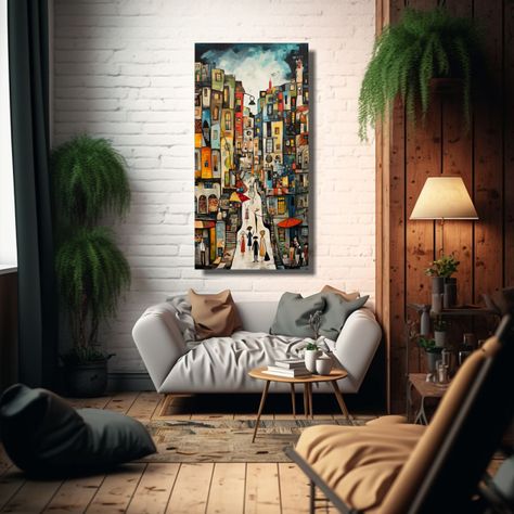 Lienzo De Tela Cuadro Ambiente Calle Bulliciosa 50x100cm-2