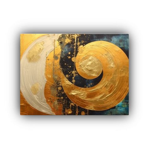 Pinturas En Lienzo De Foil Dorado Estilo Circular: Alta Cali 75x50cm-0