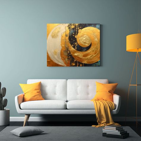 Pinturas En Lienzo De Foil Dorado Estilo Circular: Alta Cali 75x50cm-2