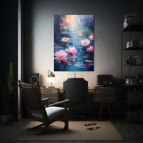 Cuadro De Flores Rosas Y Agua Morada En El Baño 30x45cm-2