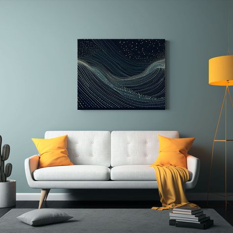 Cuadro Decorativo Con Ondas Circulares Pixeladas En Azul Osc 120x80cm-2