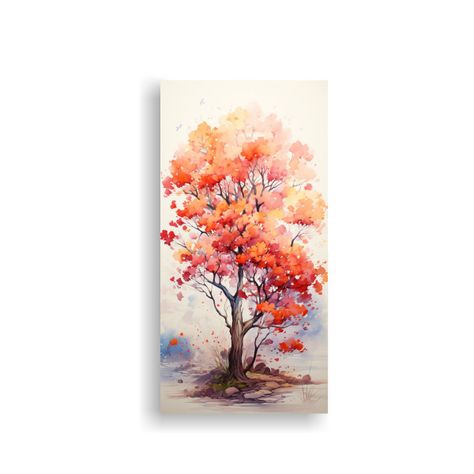 Pintura Abstracta árbol Acacia Rojo Y Naranja | 30x60cm-0