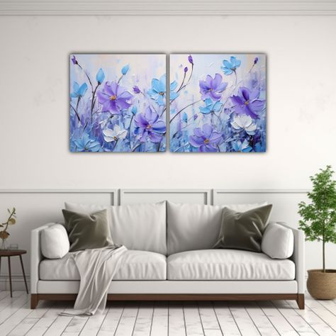 Set 2 Telas En Bastidor Acuarela Contraste Flores 40x20 Cm-2