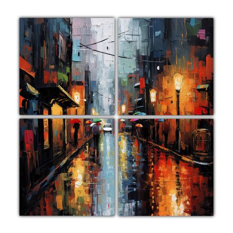 Cuadros Modernos Calle Abstracta Lluviosa 120x120 Cm-0
