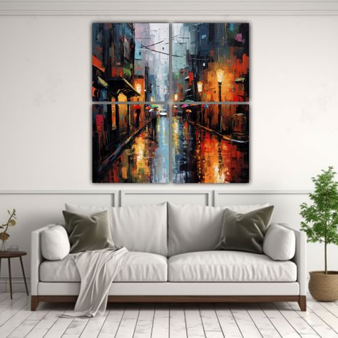 Cuadros Modernos Calle Abstracta Lluviosa 120x120 Cm-2