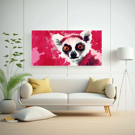 Pintura En Bastidor Lemur En Colores Rubí Y Rubor 140x70cm-2