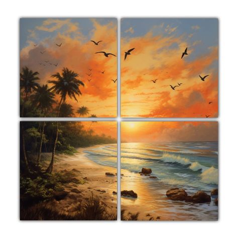 Cuadro Mural Amanecer En La Playa Con Coco 200x200 Cm-0