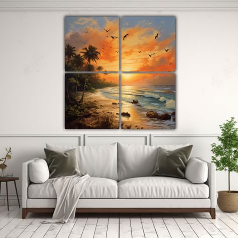 Cuadro Mural Amanecer En La Playa Con Coco 200x200 Cm-2