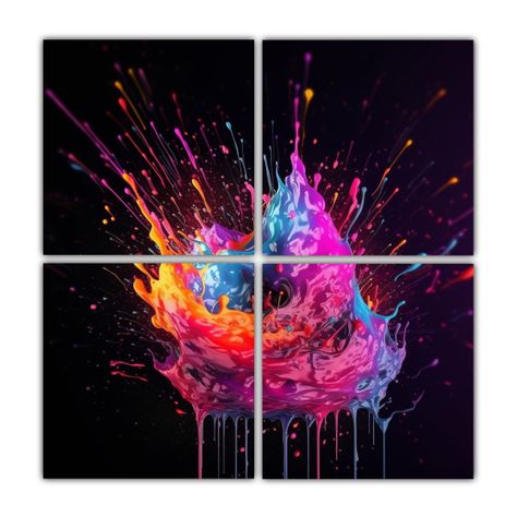Cuadro Abstracto Colorido En Estilo Cyberpunk 100x100 Cm-0