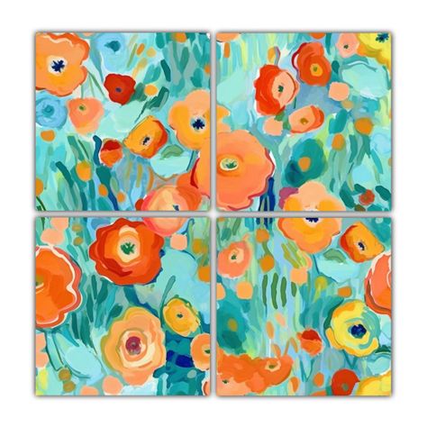 Cuadriptico Flores Coloridas Patrón Boho 160x160 Cm-0