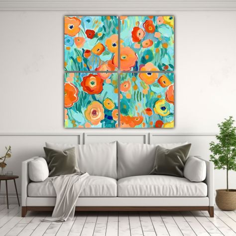 Cuadriptico Flores Coloridas Patrón Boho 160x160 Cm-2