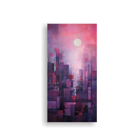 Paisaje Urbano Abstracto Al Atardecer En Pinturas 50x100cm-0